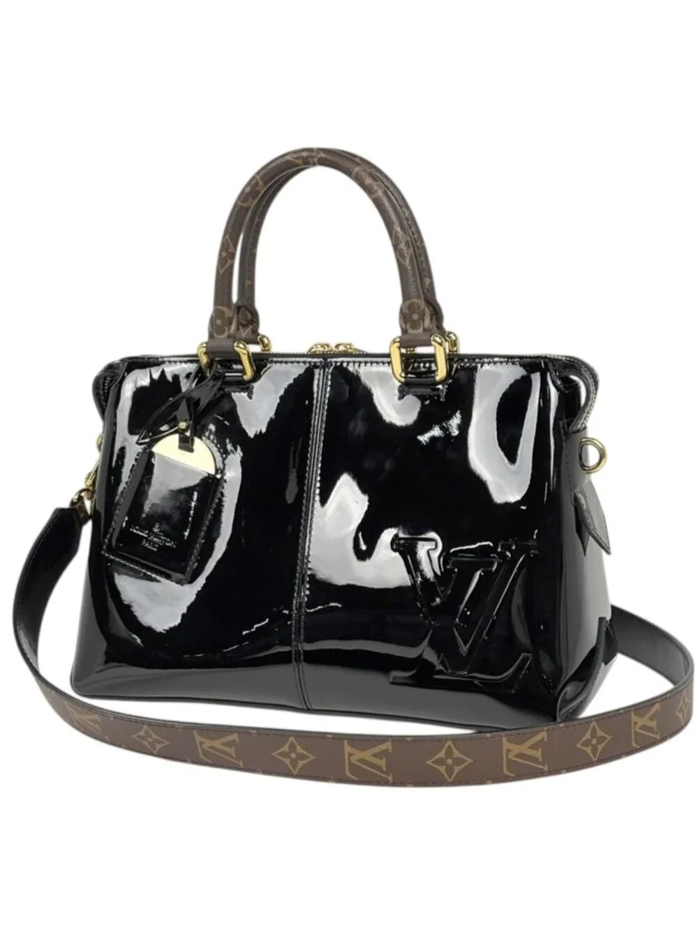 Louis Vuitton Tote Miroir Handbag 2-Way Patent Vernis Black